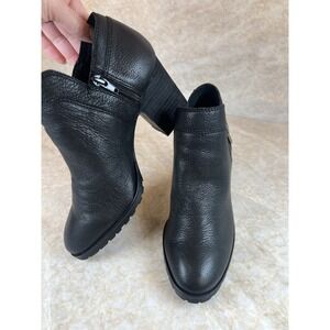 Lucky‎ Brand Women's Size 8.5 Natlee Bootie Black Leather Block Heel Zipper
